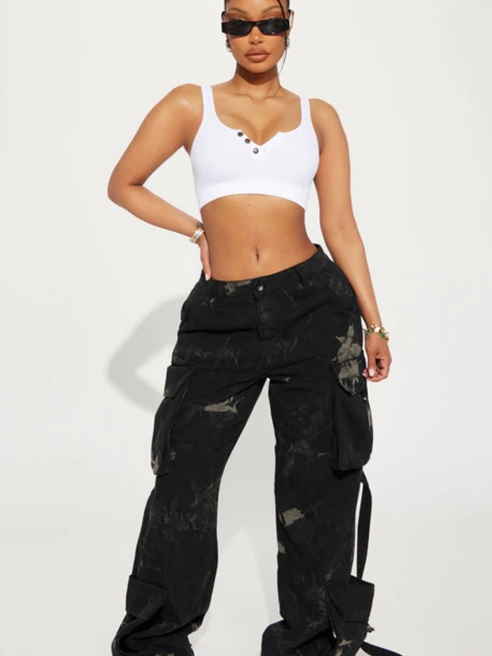 Fashion Nova Black Wide Leg Cargo Jeans